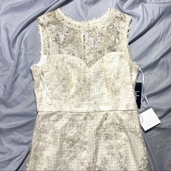 Lulu’s White Floral Embroidered Sheer/White Underlay Formal Mini Dress NWT L - Picture 6 of 14